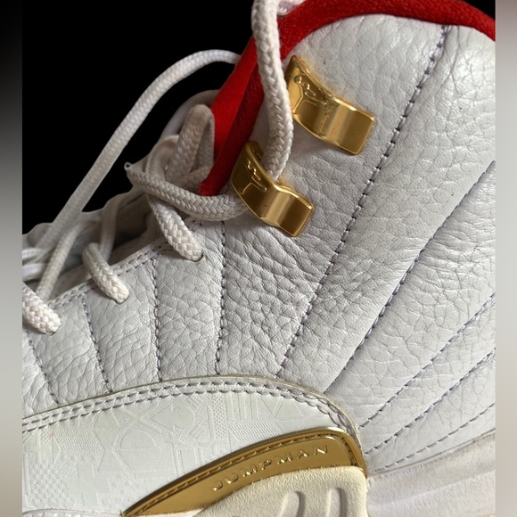 Youth Nike Air Jordan 12 Retro Fiba 130690-107 2019 White Red Metallic Gold - Picture 3 of 9